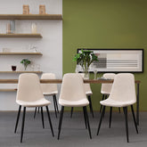 Velets Set of 4 Ivory Velvet Sera Upholstered Side Chairs with Black Legs